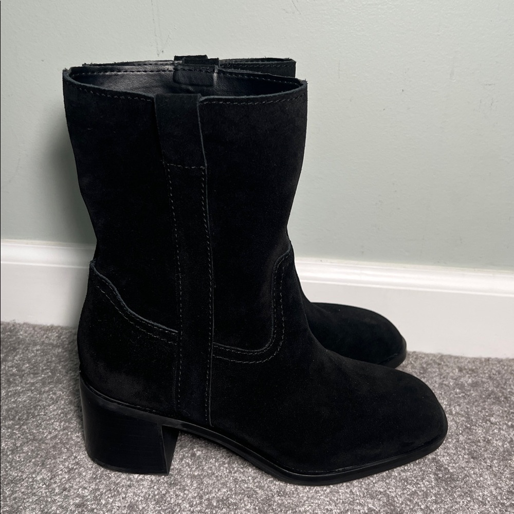 Steve Madden Romney Black Leather Ankle Boots Size 7.5